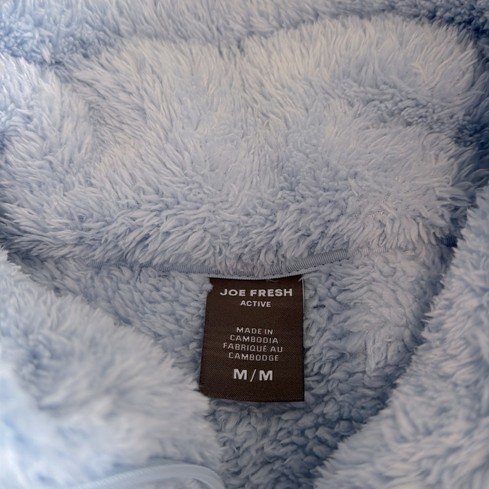 Joe Fresh Light Blue Oversized Teddy Quarter Zip Sweater Size Medium - Picture 3 of 6